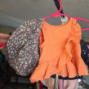 Orange Ruffled Baby Dress with Floral Hat